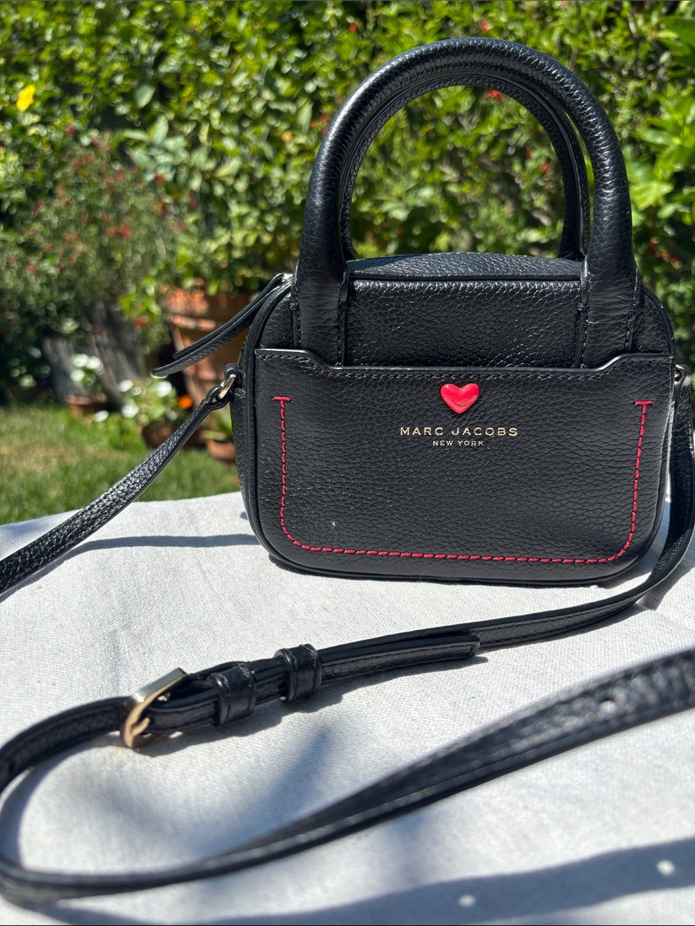 Marc Jacobs Black Mini Purse Satchel with Red Heart Accent